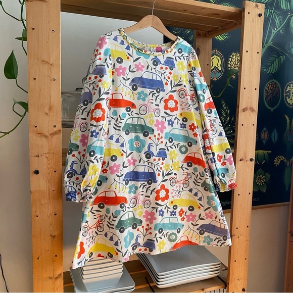 Mini Boden Colorful Vehicles Bikes Floral Print Long Sleeve Dress 9 - Picture 4 of 16